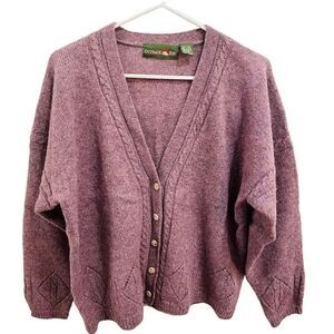 Outback Red Cardigan Womens L Marled Dark Lavender Grandpa VNeck Button Closure